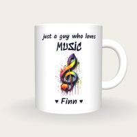 Personalised Music Note Mug, Just A Guy Who Loves Music, front