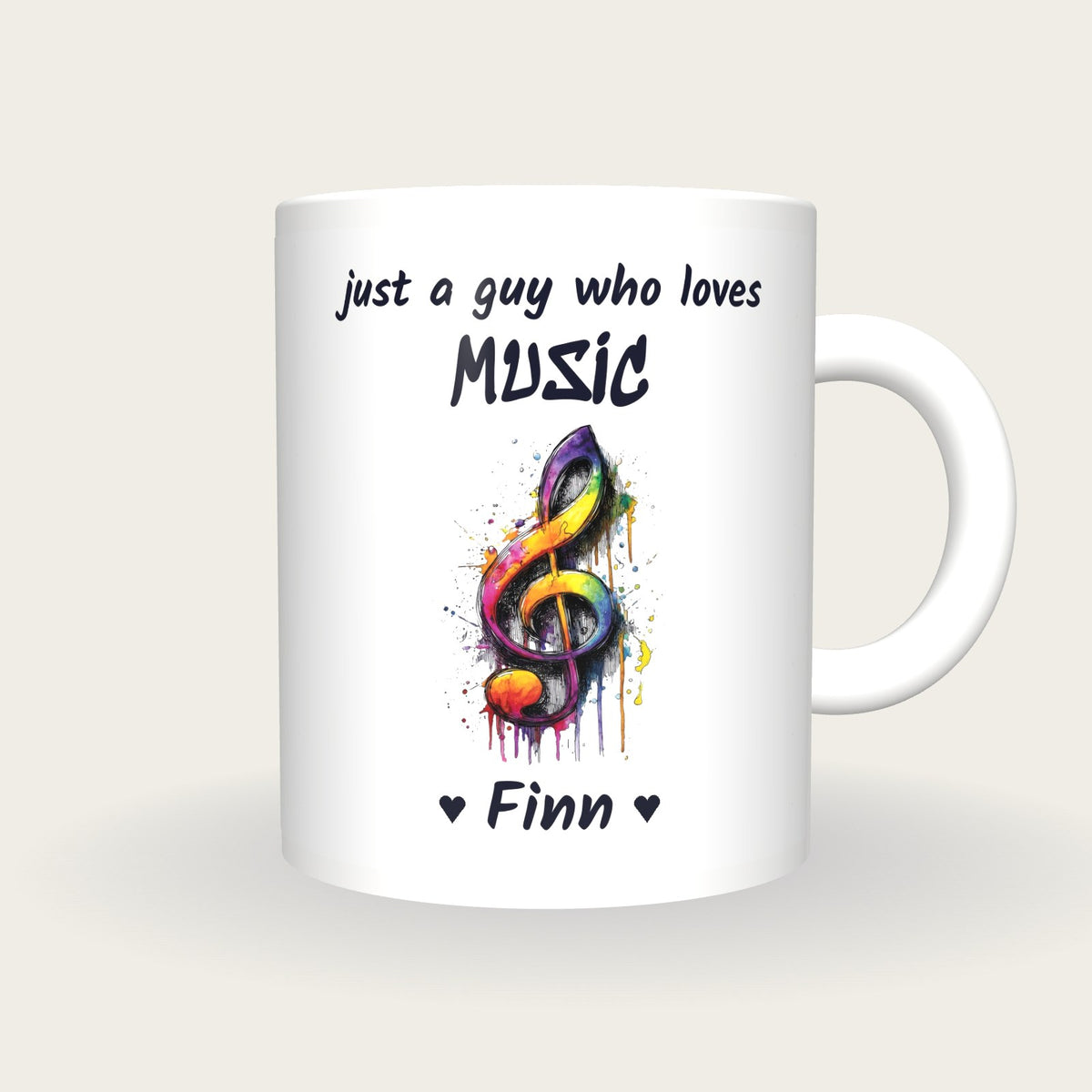 Personalised Music Note Mug, Just A Guy Who Loves Music, front