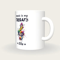 Personalised Music Note Mug, Music Is My Therapy, three-quarter view