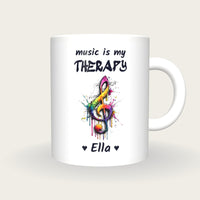 Personalised Music Note Mug, Music Is My Therapy, front
