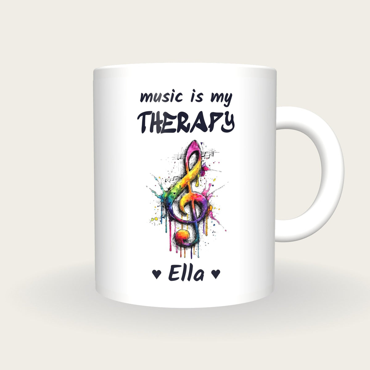 Personalised Music Note Mug, Music Is My Therapy, front
