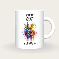 Personalised Peace Sign Mug, Peace Out, front