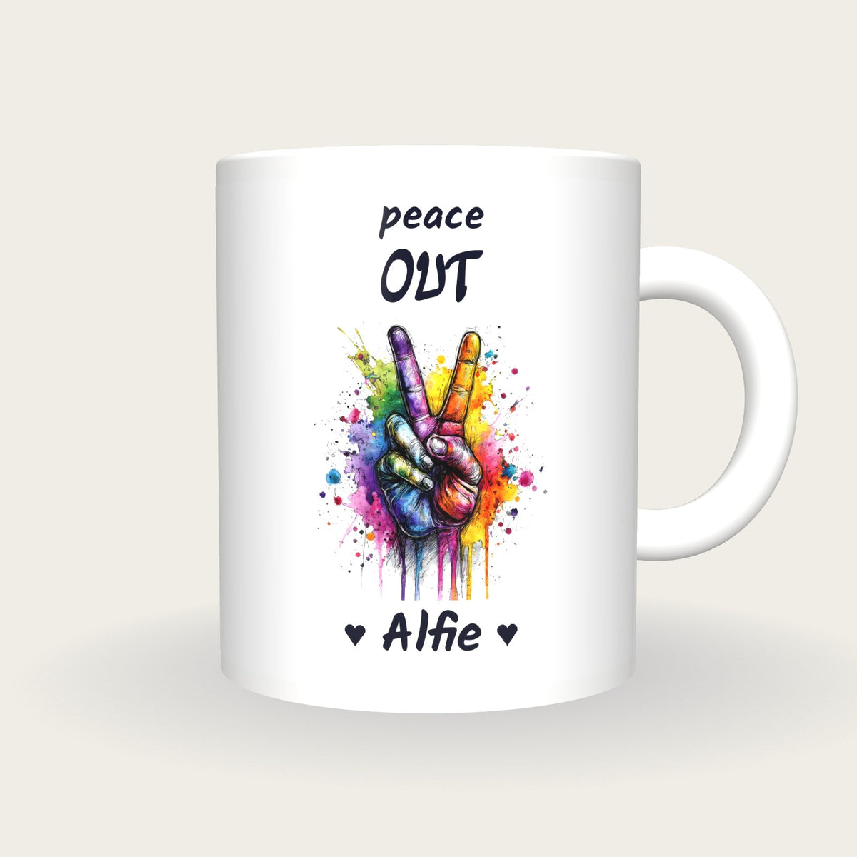 Personalised Peace Sign Mug, Peace Out, front