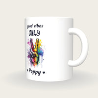 Personalised Peace Sign Mug, Good Vibes Only, three-quarter view