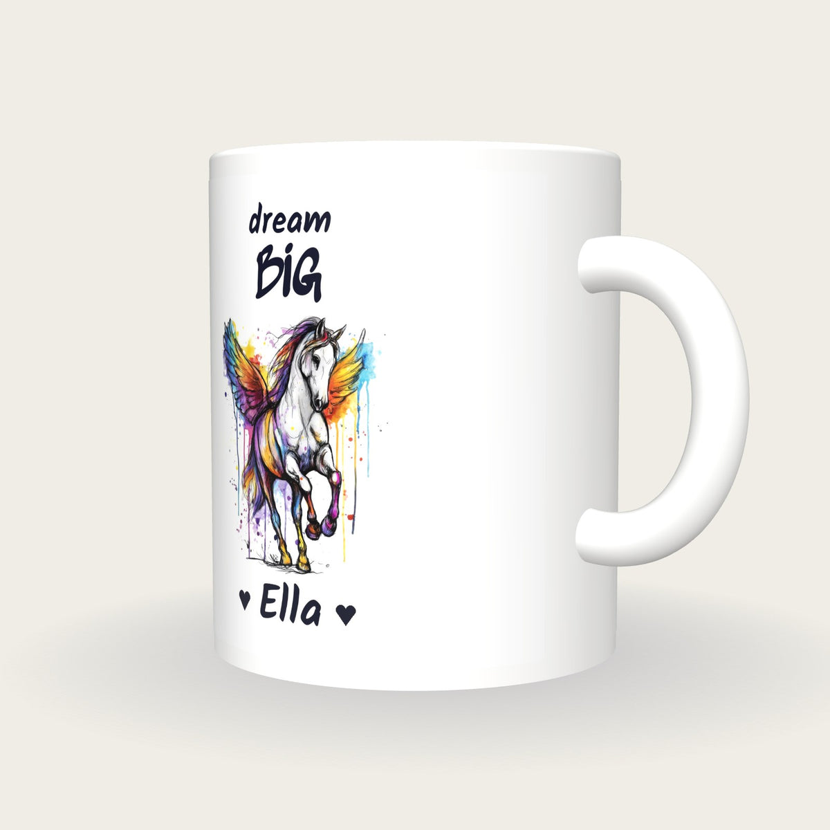Personalised Pegasus Mug, Dream Big, three-quarter view