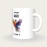 Personalised Phoenix Mug, Always Rise, three-quarter view
