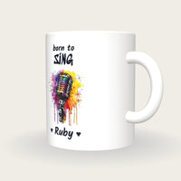 Personalised Microphone Mug, Born To Sing, three-quarter view