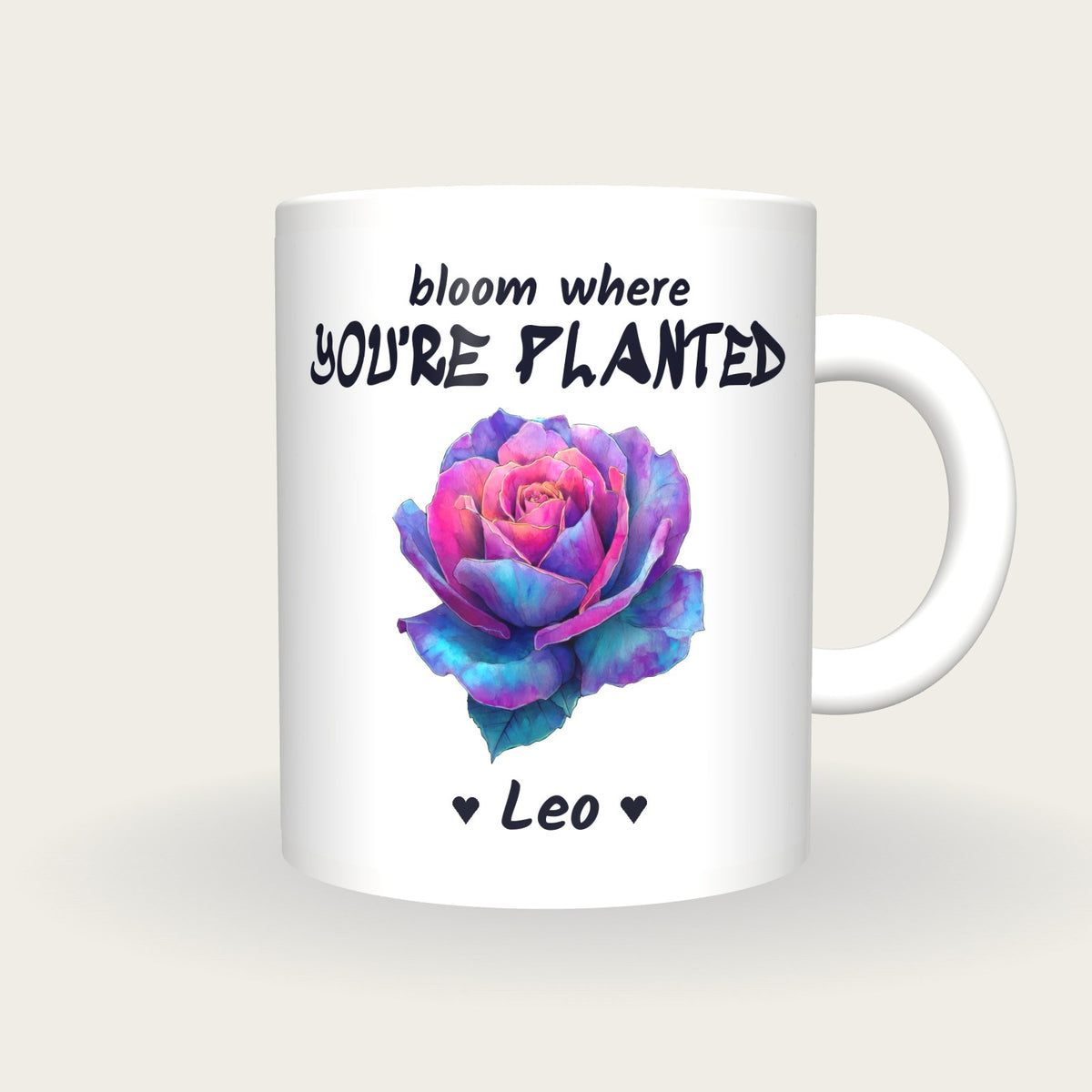 Personalised Rose Mug, Bloom Where You're Planted, front
