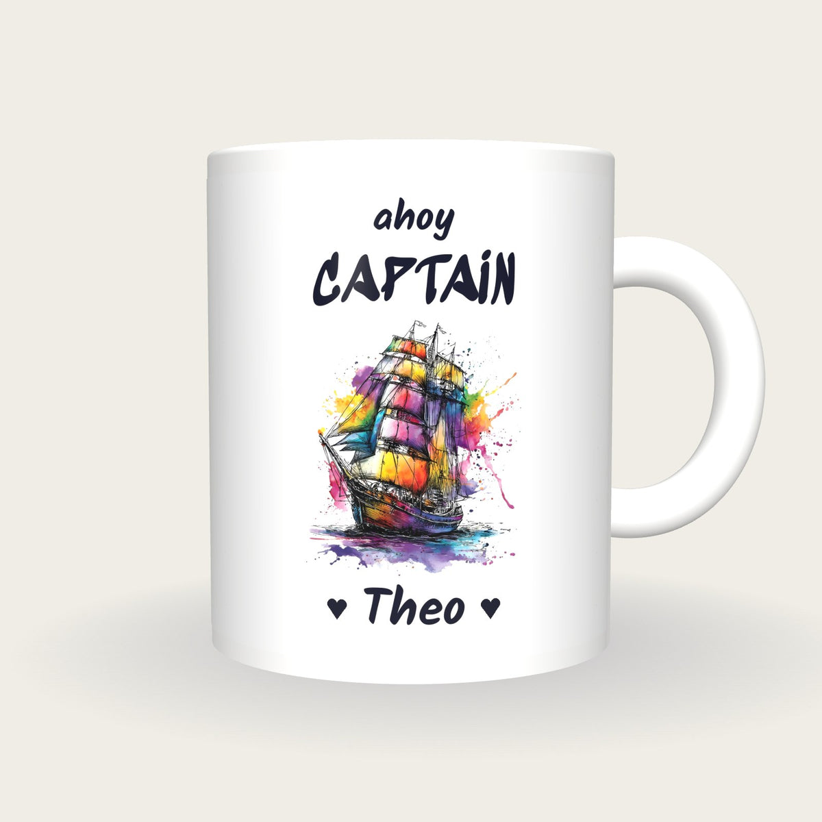 Personalised Sailing Ship Mug, Ahoy Captain, front