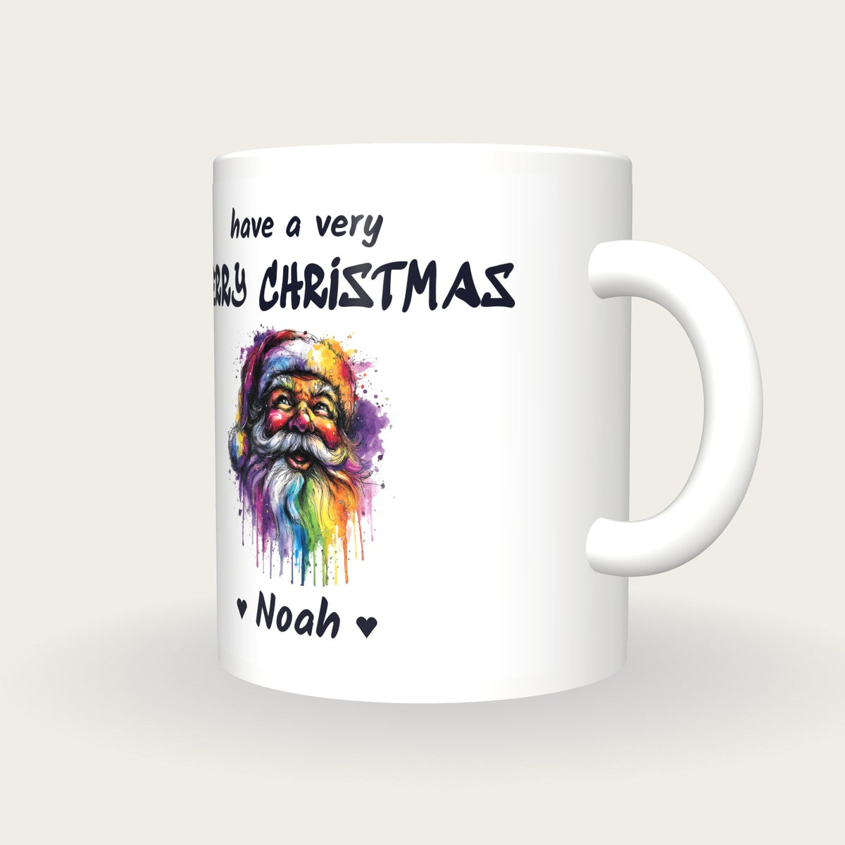 Personalised Santa Mug, Merry Christmas, three-quarter view