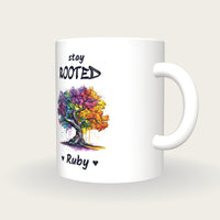 Personalised Tree Mug, Stay Rooted, three-quarter view