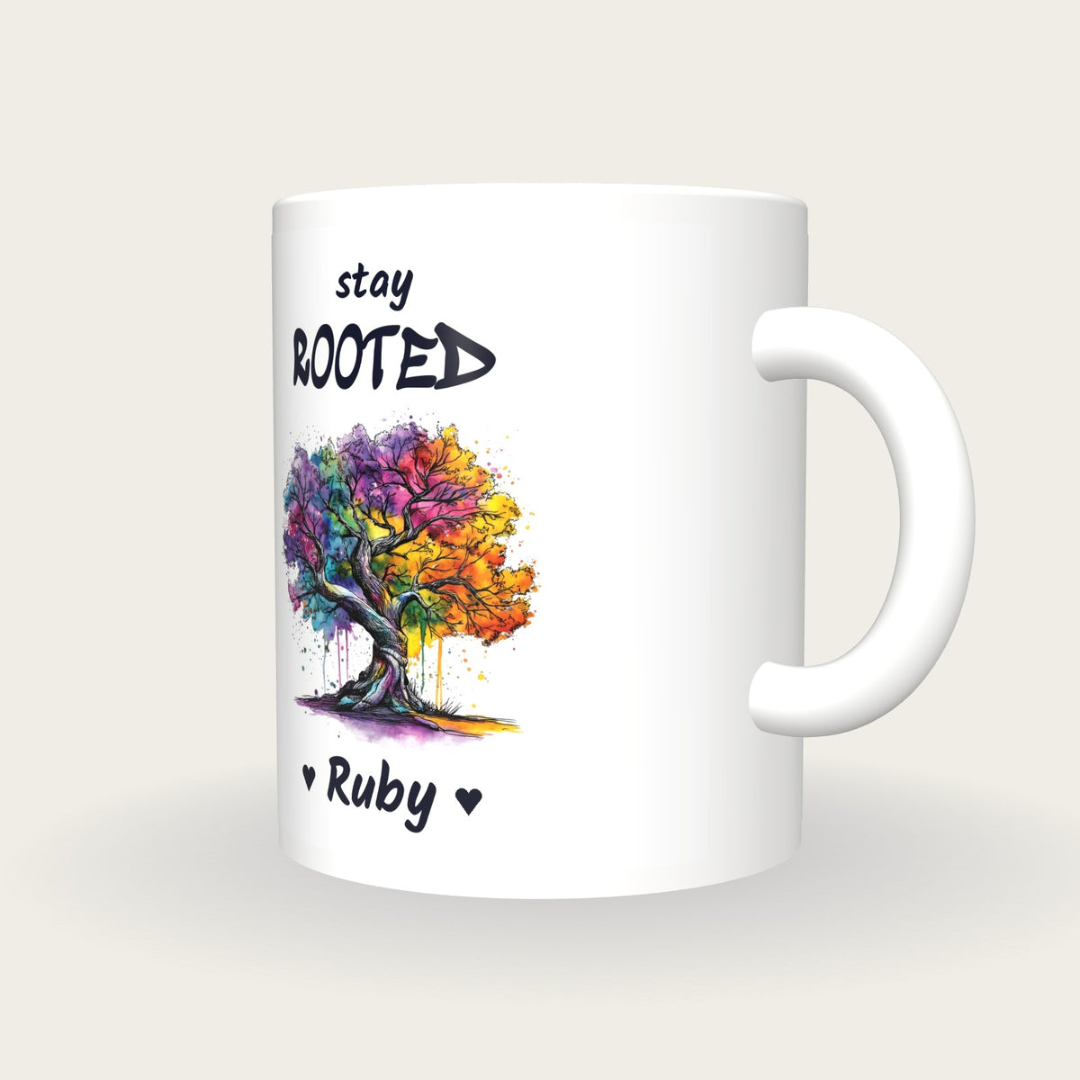 Personalised Tree Mug, Stay Rooted, three-quarter view