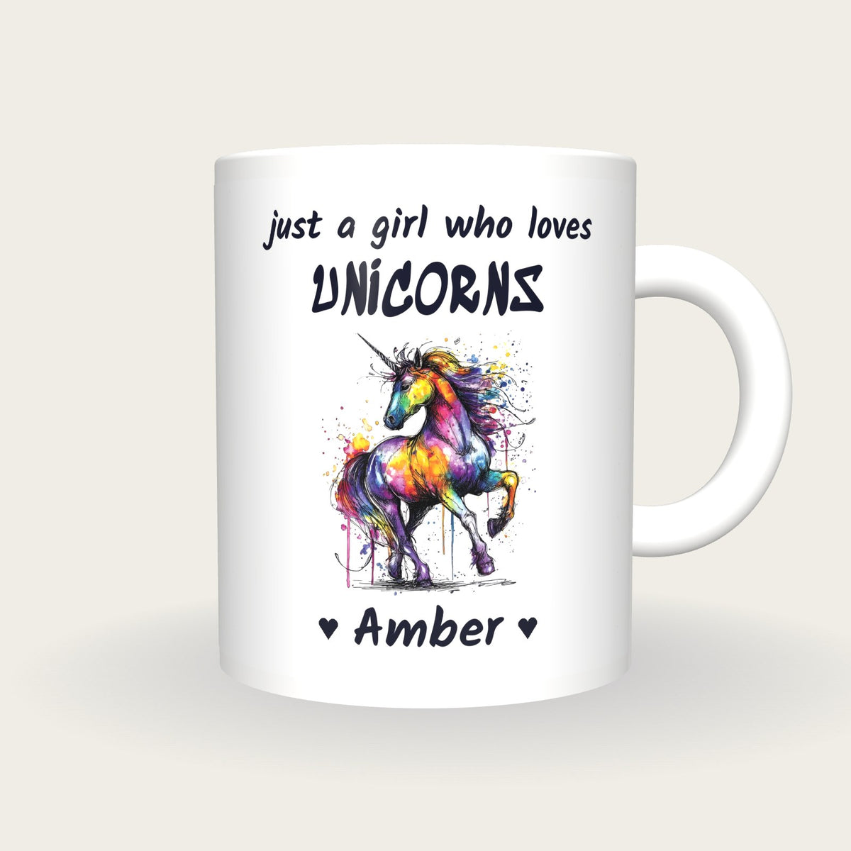 Personalised Unicorn Mug, Just A Girl Who Loves Unicorns, front