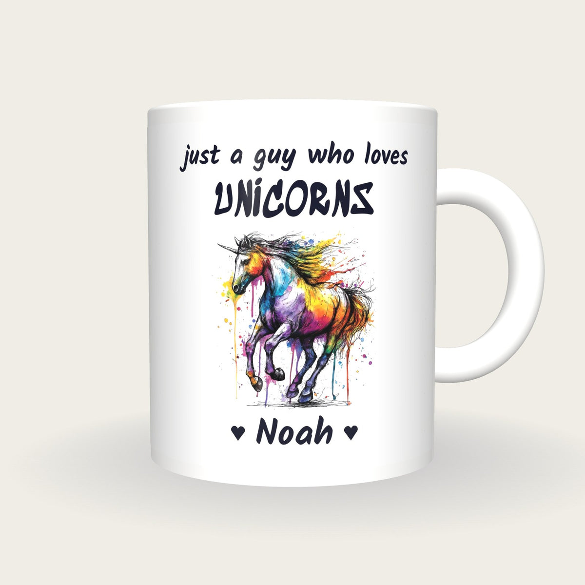 Personalised Unicorn Mug, Just A Guy Who Loves Unicorns, front
