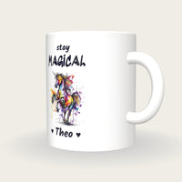 Personalised Unicorn Mug, Stay Magical, three-quarter view