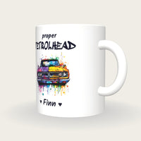 Personalised Classic Car Mug, Proper Petrolhead, three-quarter view