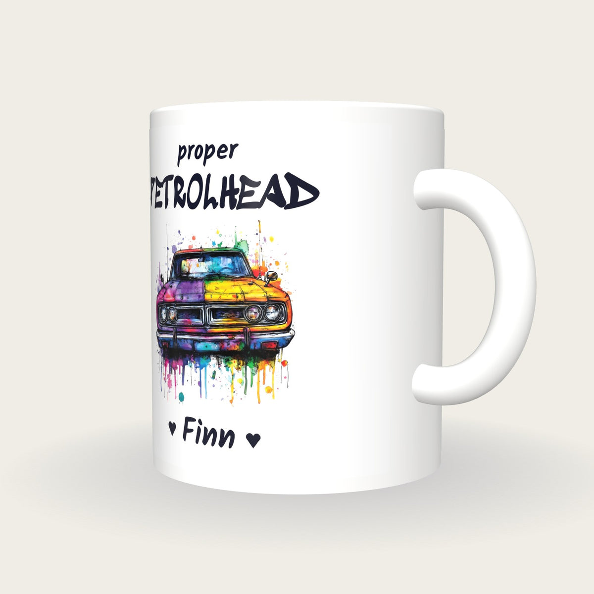 Personalised Classic Car Mug, Proper Petrolhead, three-quarter view