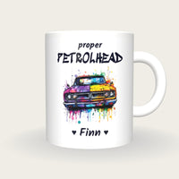 Personalised Classic Car Mug, Proper Petrolhead, front
