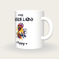 Personalised Chicken Mug, Crazy Chicken Lady, three-quarter view