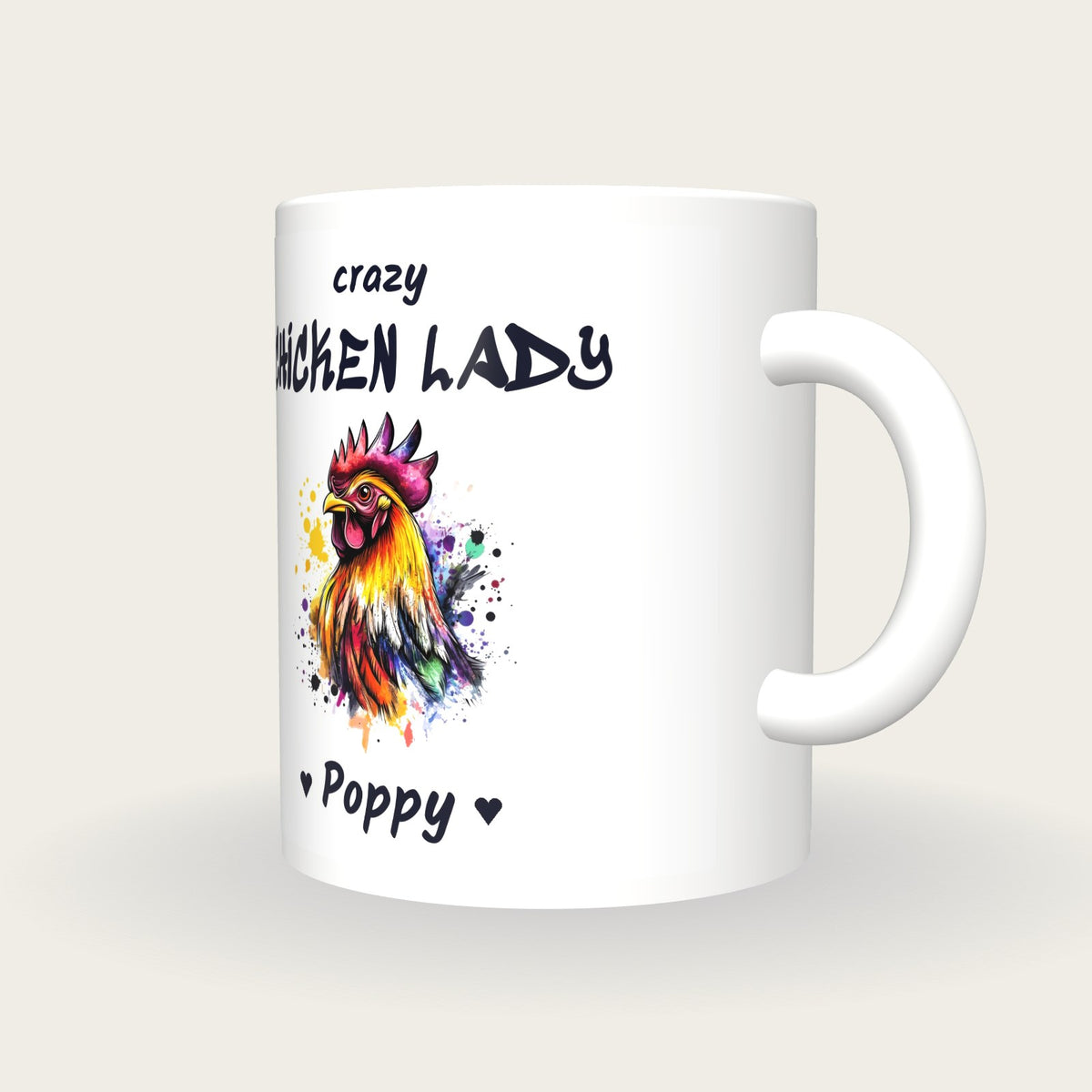 Personalised Chicken Mug, Crazy Chicken Lady, three-quarter view
