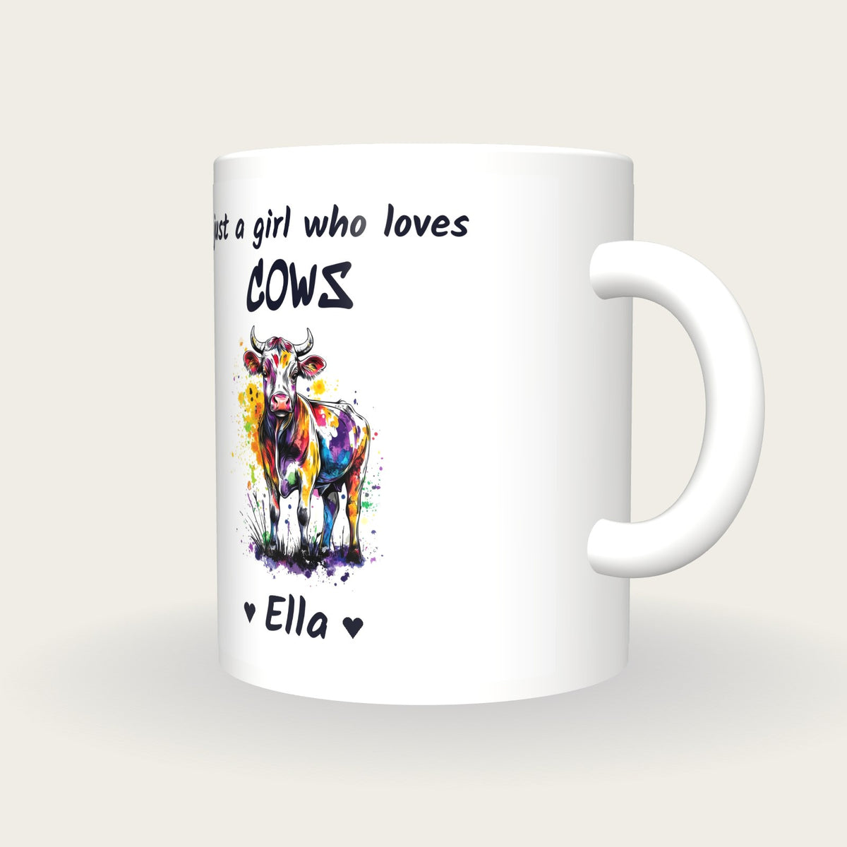 Personalised Cow Mug, Just A Girl Who Loves Cows, three-quarter view