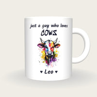 Personalised Cow Mug, Just A Guy Who Loves Cows, front