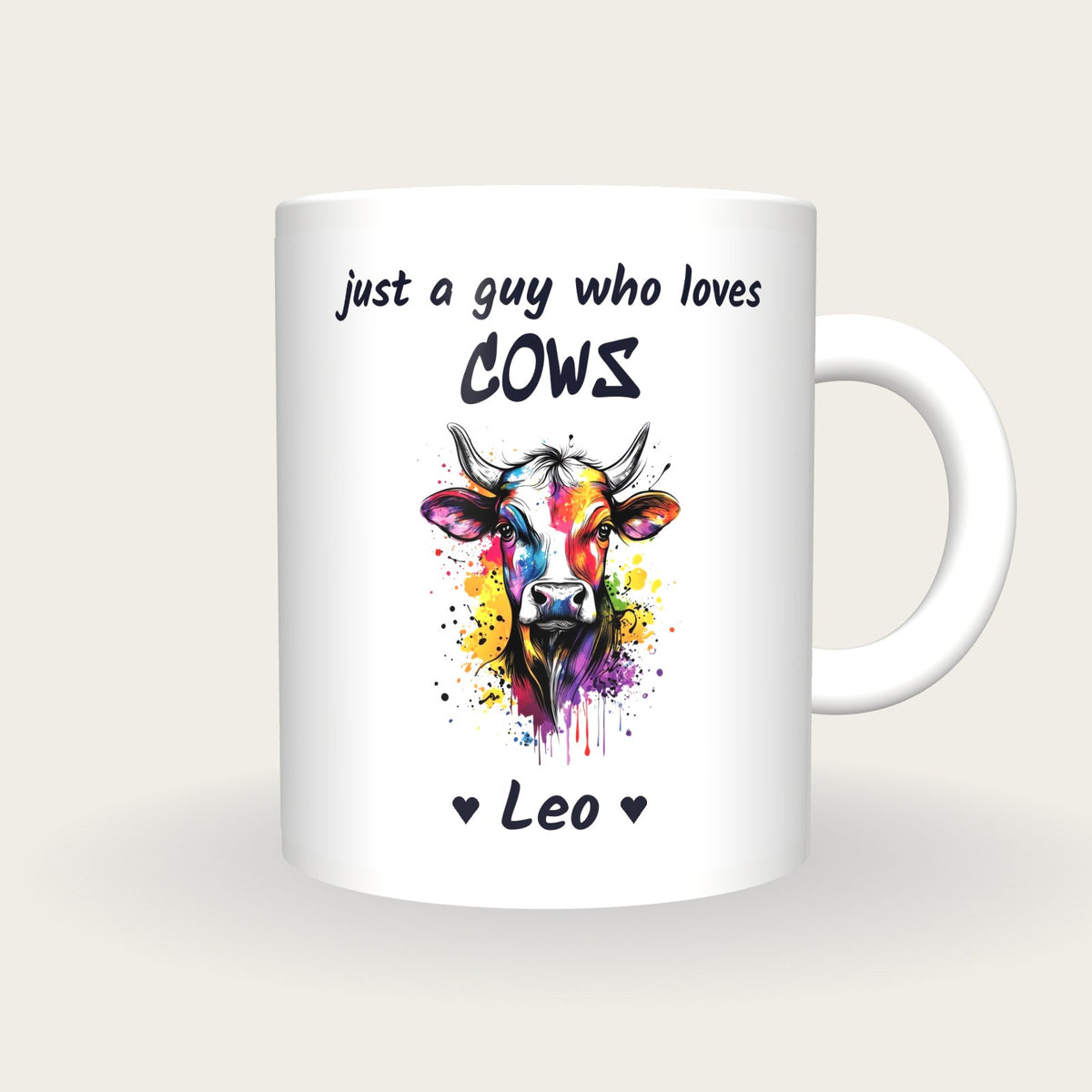 Personalised Cow Mug, Just A Guy Who Loves Cows, front