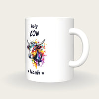 Personalised Cow Mug, Holy Cow, three-quarter view