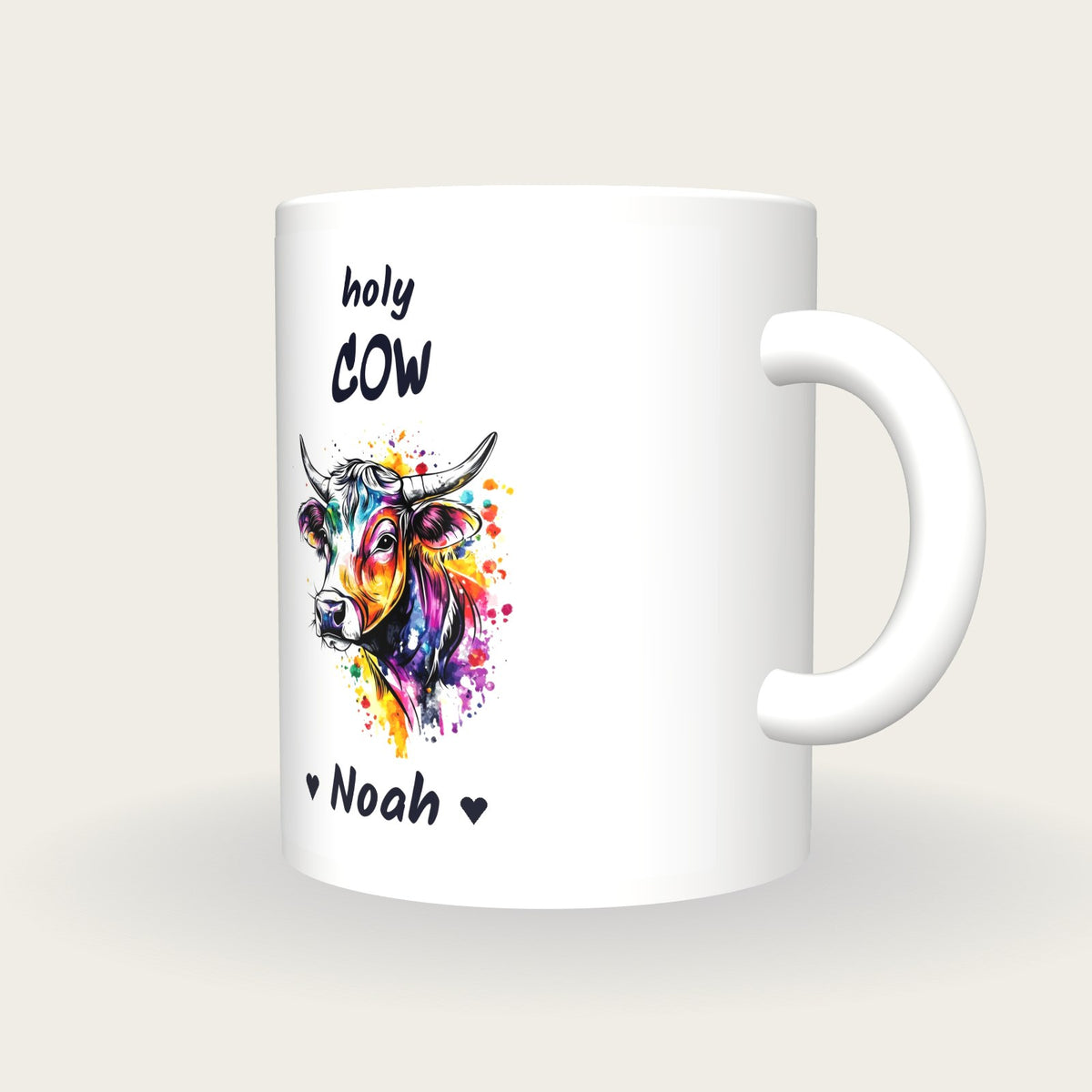 Personalised Cow Mug, Holy Cow, three-quarter view