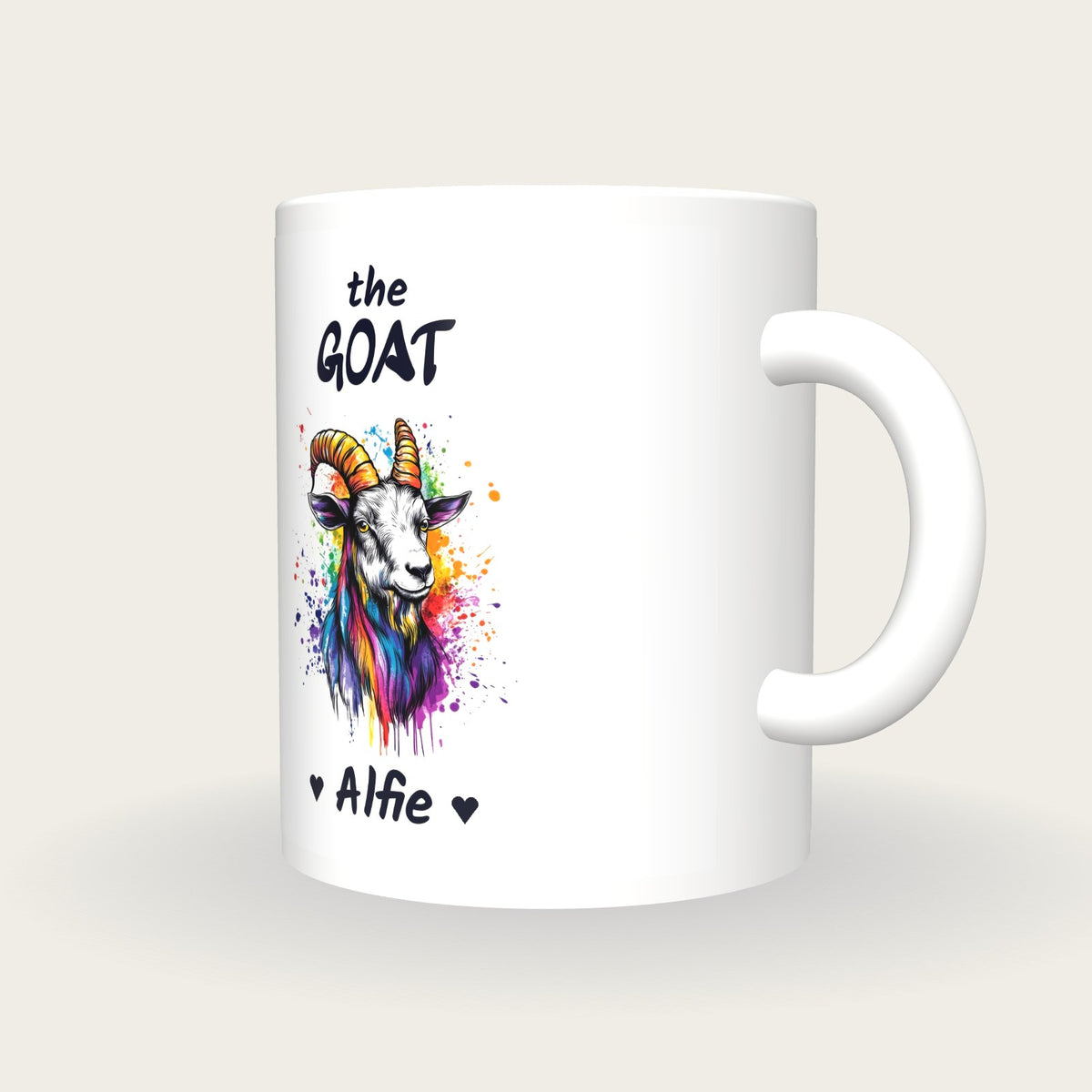Personalised Goat Mug, The GOAT, three-quarter view