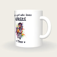 Personalised Horse Mug, Just A Girl Who Loves Horses, three-quarter view