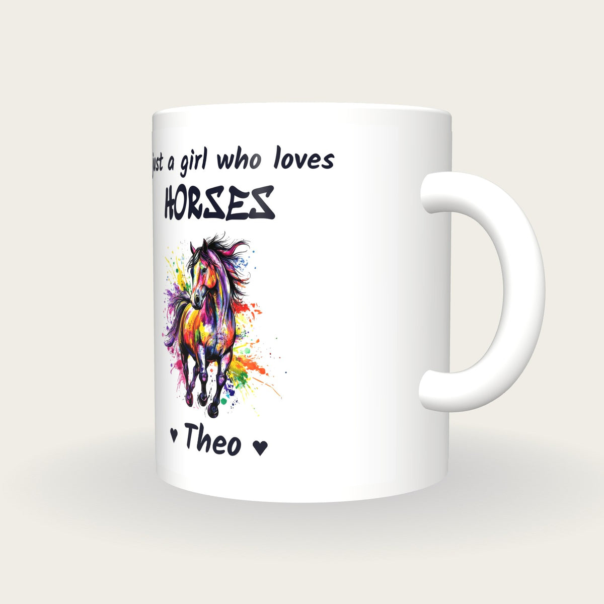 Personalised Horse Mug, Just A Girl Who Loves Horses, three-quarter view