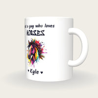 Personalised Horse Mug, Just A Guy Who Loves Horses, three-quarter view