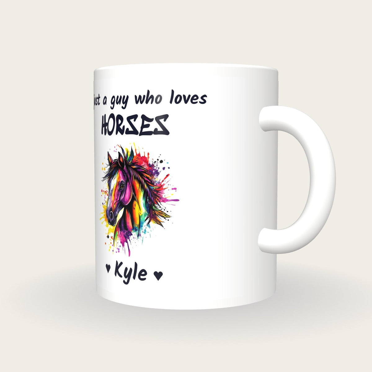 Personalised Horse Mug, Just A Guy Who Loves Horses, three-quarter view