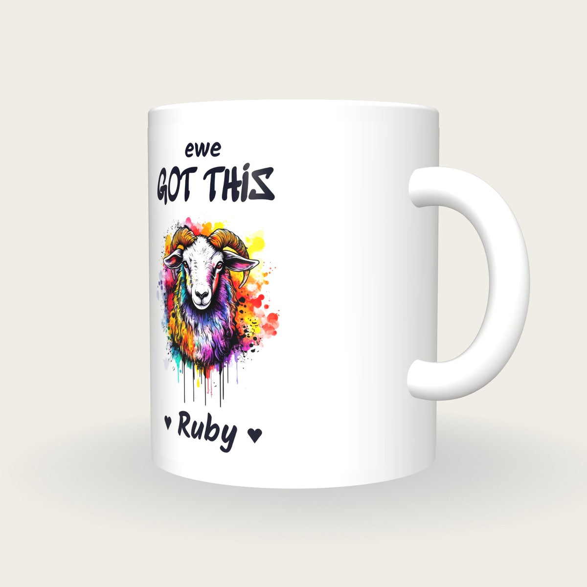 Personalised Sheep Mug, Ewe Got This, three-quarter view