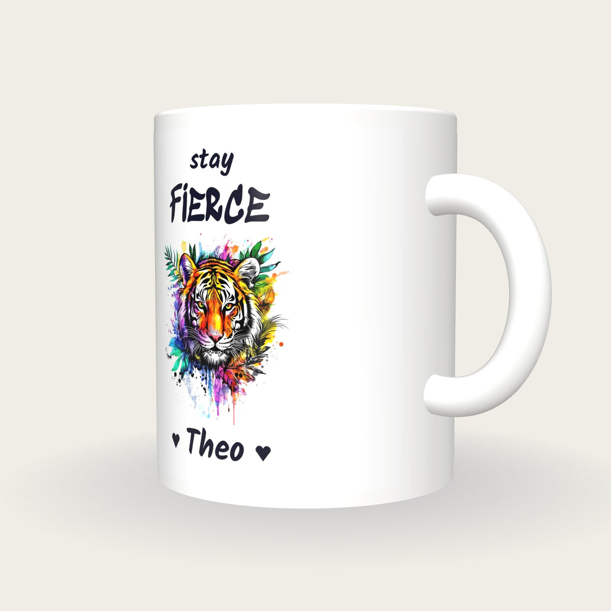 Personalised Tiger Mug, Stay Fierce, three-quarter view