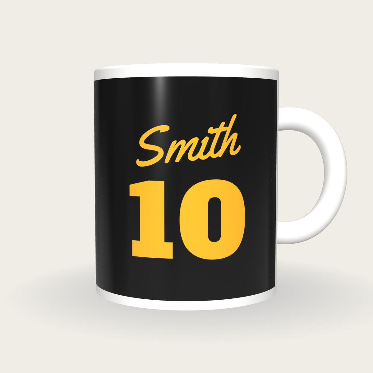 Personalised Black and Gold Baseball Jersey Mug, front