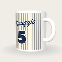 Personalised Cream with Navy Pinstripes Baseball Jersey Mug, three-quarter view