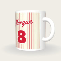 Personalised Cream with Red Pinstripes Baseball Jersey Mug, three-quarter view