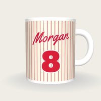 Personalised Cream with Red Pinstripes Baseball Jersey Mug, front
