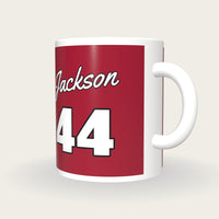 Personalised Crimson and White Baseball Jersey Mug, three-quarter view