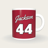 Personalised Crimson and White Baseball Jersey Mug, front