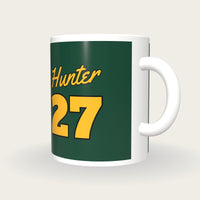 Personalised Forest Green and Gold Baseball Jersey Mug, three-quarter view