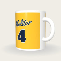 Personalised Gold and Navy Baseball Jersey Mug, three-quarter view