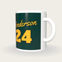 Personalised Green and Gold Baseball Jersey Mug, three-quarter view