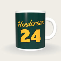 Personalised Green and Gold Baseball Jersey Mug, front