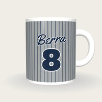 Personalised Grey with Navy Pinstripes Baseball Jersey Mug, front