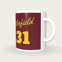 Personalised Maroon and Gold Baseball Jersey Mug, three-quarter view