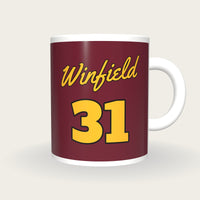 Personalised Maroon and Gold Baseball Jersey Mug, front