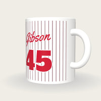 Personalised Maroon Pinstripes Baseball Jersey Mug, three-quarter view